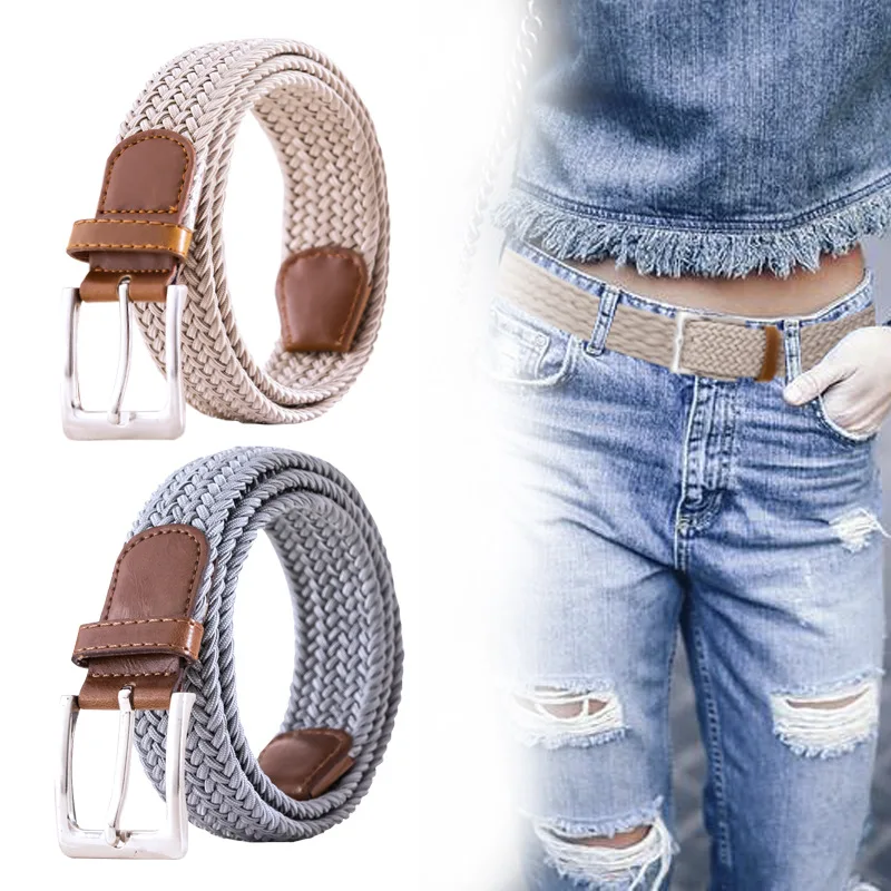 

Elastic Stretch Waist Belt Canvas Stretch Braided Elastic Woven Leather Belt Hot Metal Stretch Belt Men/Wome