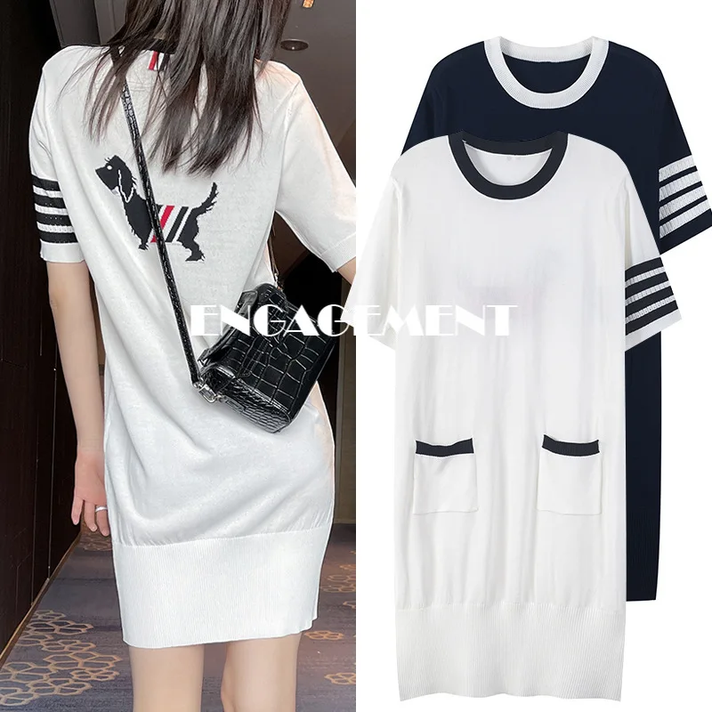

ENGAGEMENT Spring/summer 2021 New Round Neck Color Matching Puppy Round Neck Dress Women's Loose Korean Version