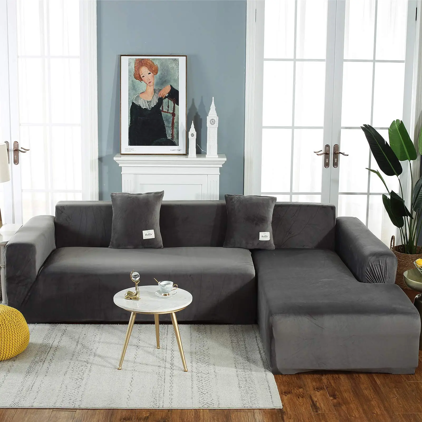 

Plush Pure color velvet of elastic furniture sofa sofa sets of deck chair corner sofa sets L for the sitting room sofa set