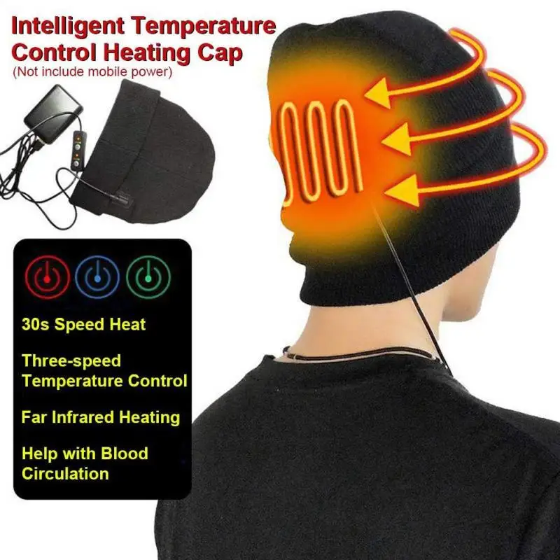 Мужская и женская зимняя USB перезаряжаемая электрическая шляпа с подогревом для