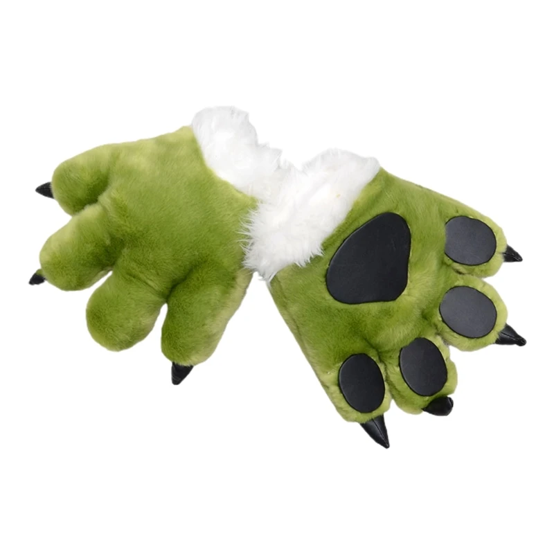 

Adult Kids Simulation Dinosaur Paw Plush Gloves Thicken Fluffy Stuffed Toys Padded Hand Warmer Halloween Cosplay Costume 85WB
