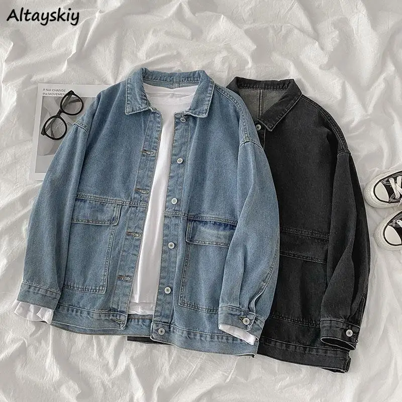 

Женские джинсовые куртки черного цвета большого размера S-XXL BF Harajuku однобортный пиджак пальто унисекс мешковатые в винтажном стиле; Модная р...