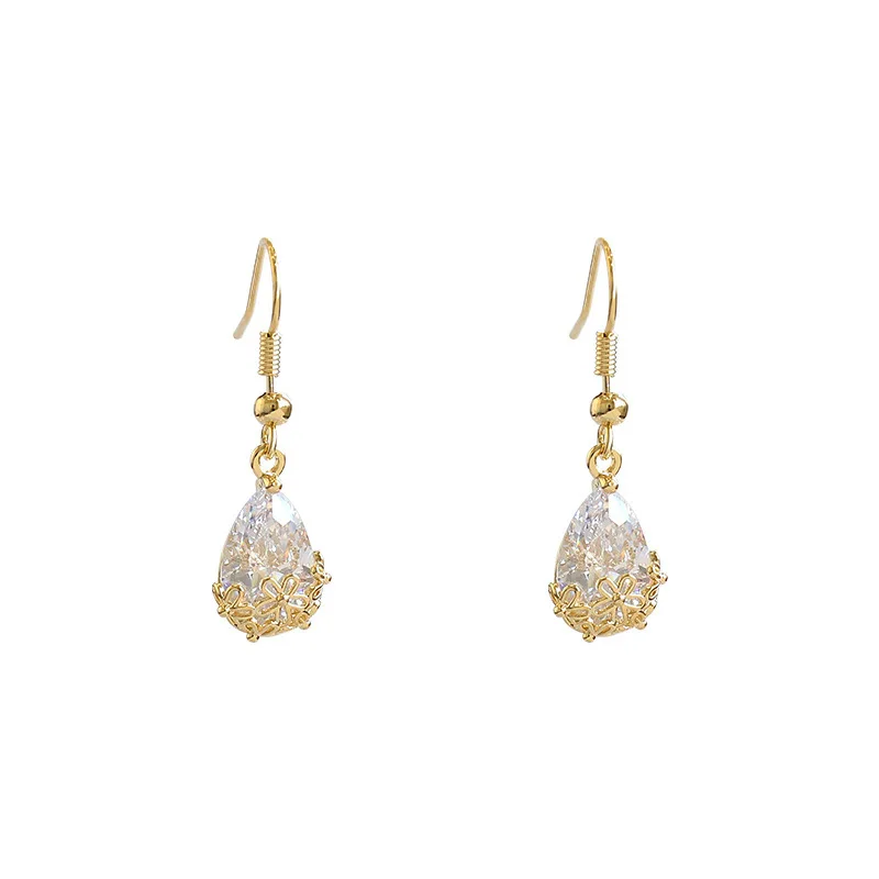 Advanced Sensitive Water Drop Crystal Earrings Female French Simple Temperament Baitao Micro Zircon Delicate | Украшения и