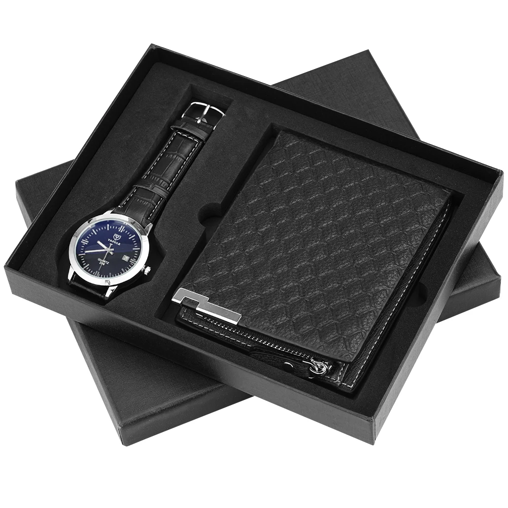 

Top Brand Luxury Watch Wallet Gift Set Leather Band Mens Watches Calendar Clock Male Wristwatch Birthday Gift for Dad Husband