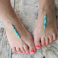 summer beach irregular blue stone toe anklets rings anklet bohemia barefoot sandals on leg chain anklet for women foot jewelry