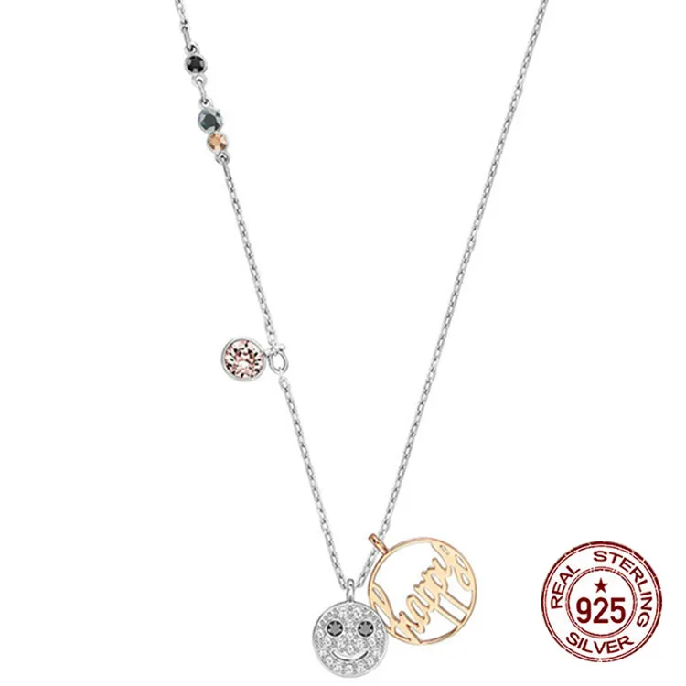 

s925 sterling silver necklace new hypoallergenic happy smiley letters fashion personality style simple style jewelry hot