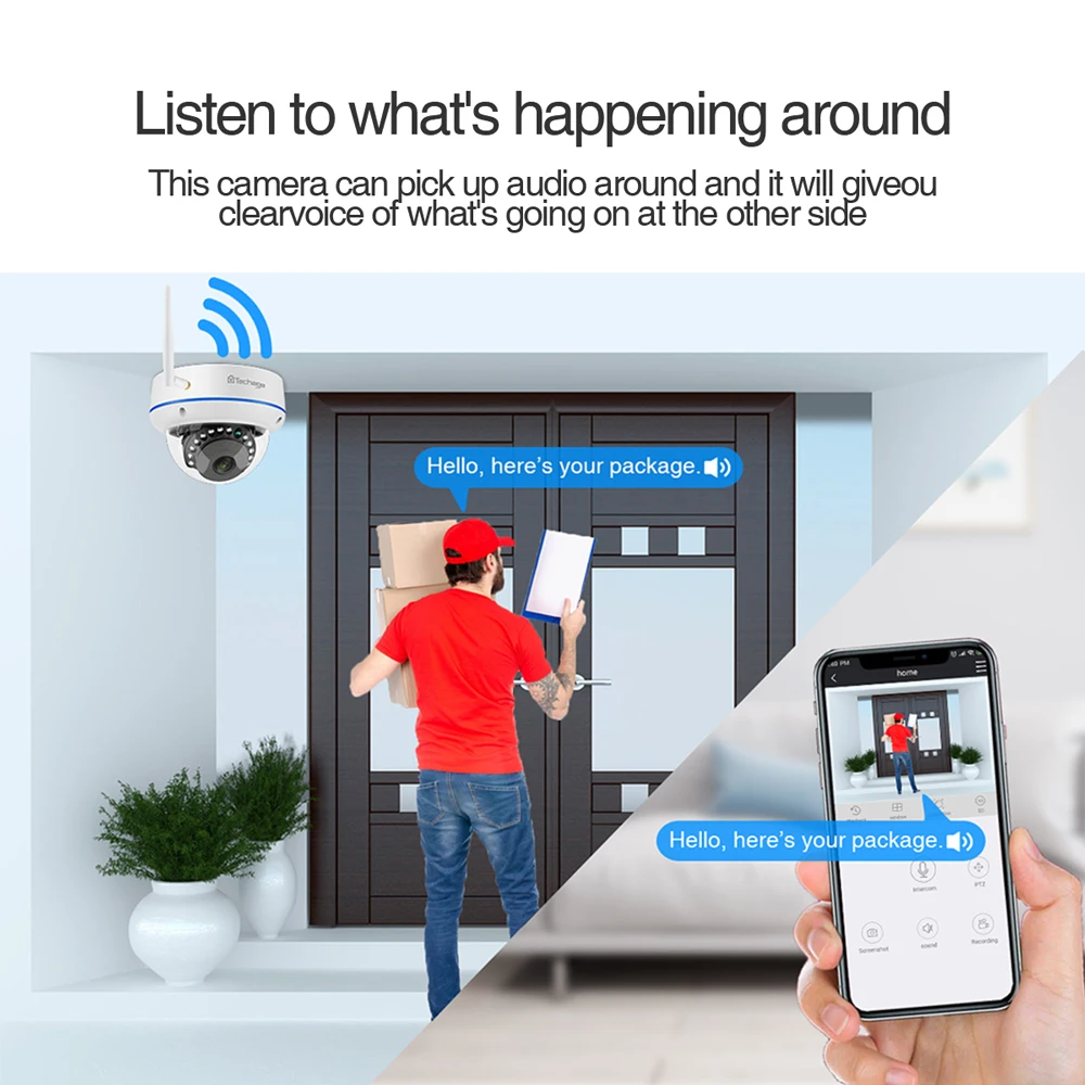 Система видеонаблюдения Techage Беспроводная купольная IP камера для помещений 8