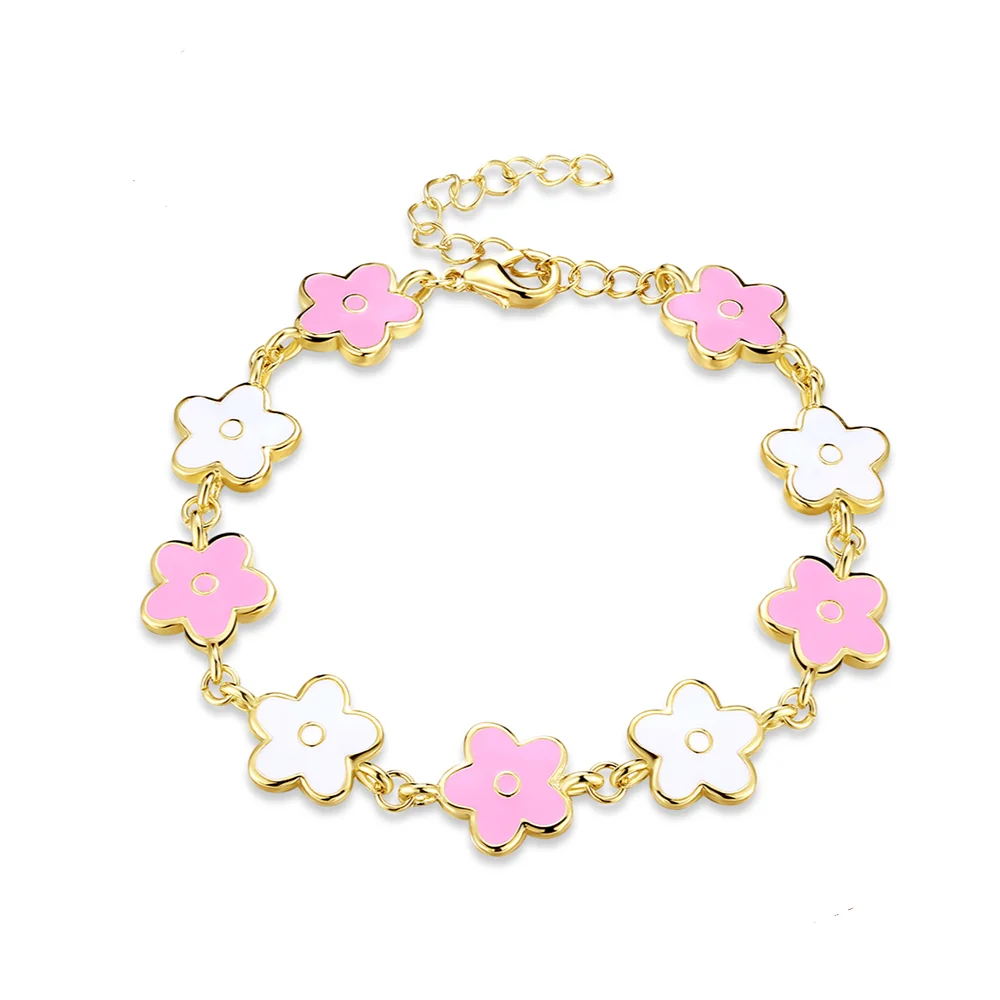 

ZEMIOR Bracelets For Women Enamel Process Gold And Pink Flowers Charm Bracelet Fashion Jewelry Teenager Girl Gift New Arrival