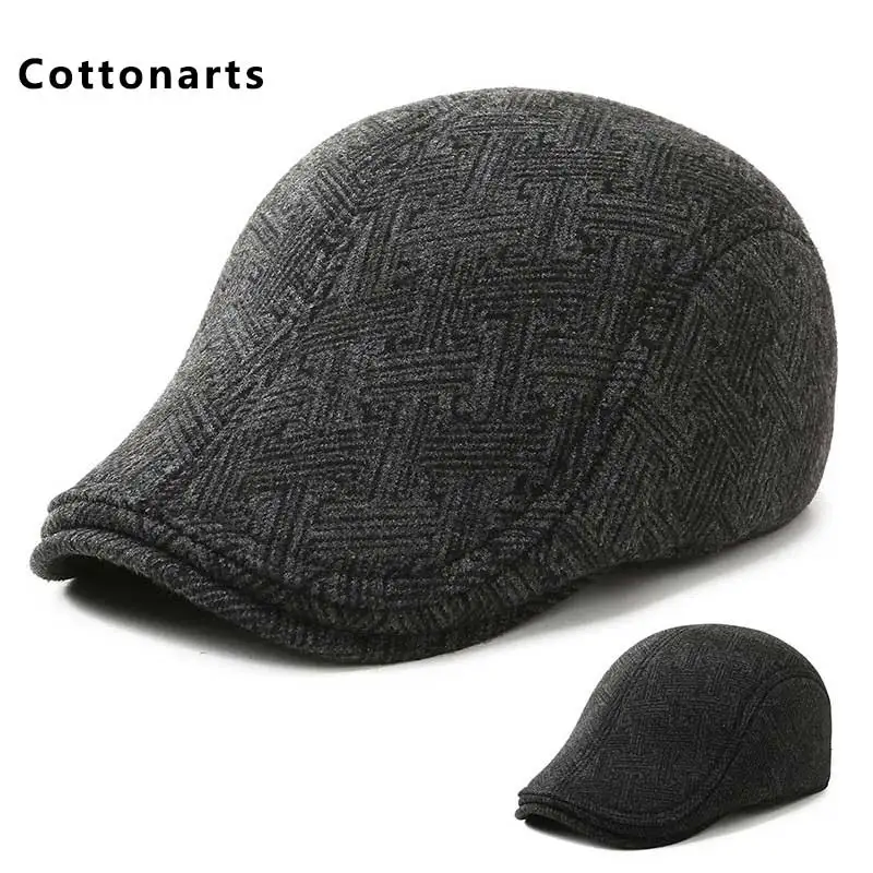 

Winter Earmuff Cap for Old Men Outdoor Woolen Peaked Cap Retro Warm Beret Dad Hat Elderly Trucker Cap Leisure Old Man Flat Cap