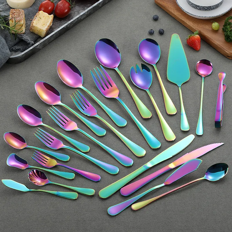 1Pc Rainbow Tableware Set Stainless Steel Cutlery Set Spoon 