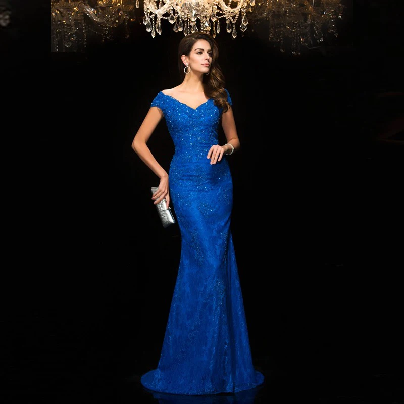 

Royal Blue Mother Of The Bride Dresses Mermaid Off The Shoulder Lace Beaded Plus Size Long Groom Mother Dresses For Weddings