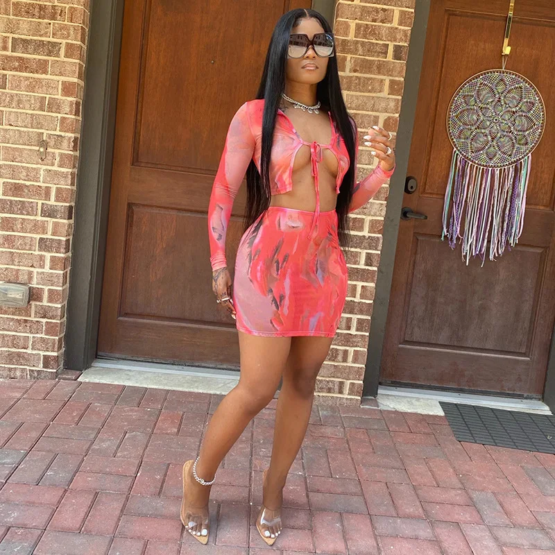 2021 2 Piece Set Women Skirt And Top Suits Sexy Matching Sets Long Sleeve Sexy Party Night Fashion Streetwear Bodycon Tracksu