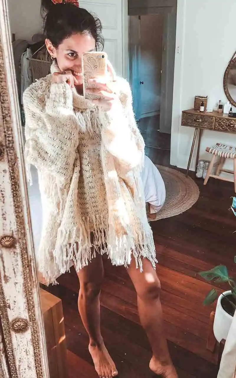 Богемный Вдохновленный вязаный свитер с бахромой подол водолазка Повседневные