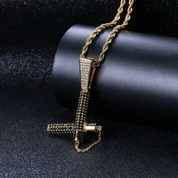 hip hop micro paved aaa cubic zirconia iced out bling nunchaku pendants necklace for men rapper jewelry