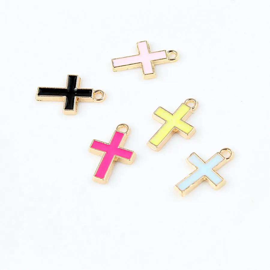 

11*16MM 60Pcs Cross Style Glazing KC Alloy Earring Necklace Pendants Jewelry Charms Making Findings Fittings Accessories