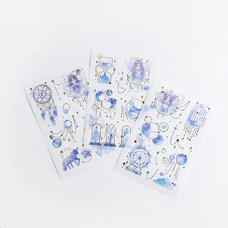 

3 Sheets Purple Color Dream Starry Whales Washi Paper Decorative Stickers