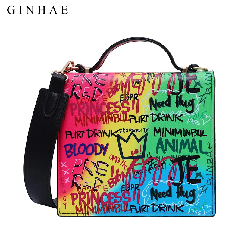 Новинка 2020 модная дизайнерская женская сумка конверт с граффити кожаные сумки от
