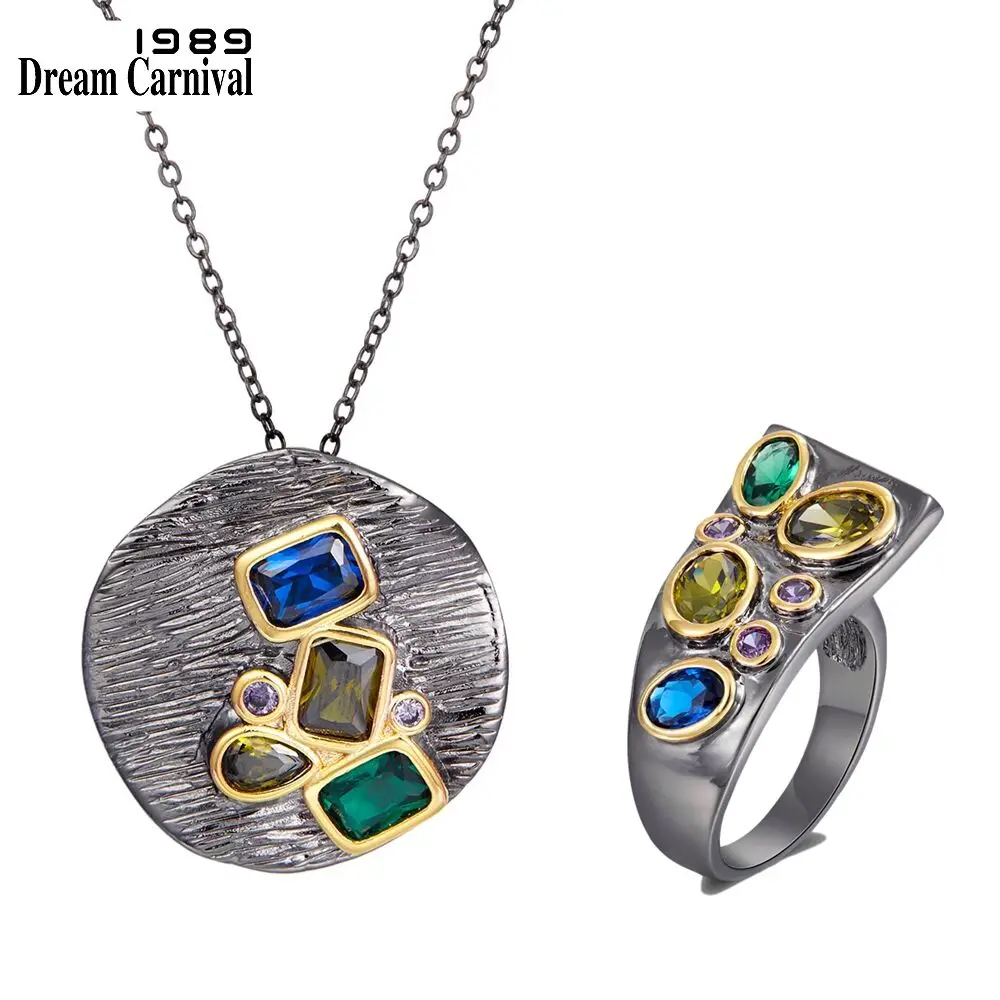 

DreamCarnival1989 Barroco Pendant Necklace Ring Jewelry Set for Women Multi Colors Zirconia Thanks Giving Party Gift PR6675S2