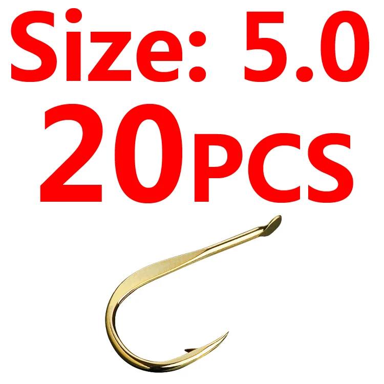 20pcs Size 5 Bimoo 20 шт. золотой цвет сильный Карп Рыболовный крючок колючий японский рыболовный крючок Размер 0,5~ Размер 10 - Цвет: 20pcs Size 5