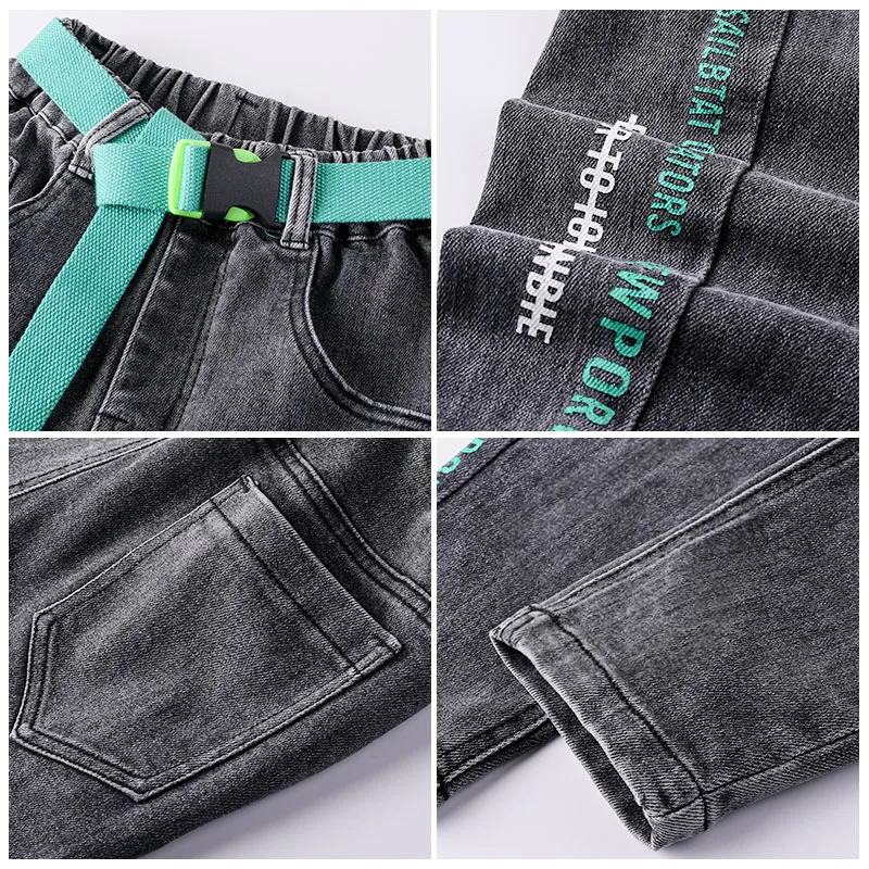 

6-14 Years Children Jeans for Boys Clothes Slim Straight All-match Letter Printing Jeans Kids Clothing Pants Boy Casual Trousers