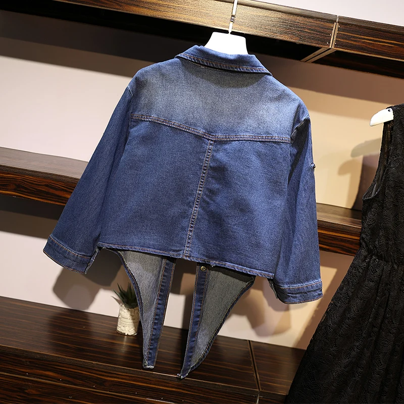 Женский джинсовый топ и черное платье размера плюс 5XL 2019 комплект из двух