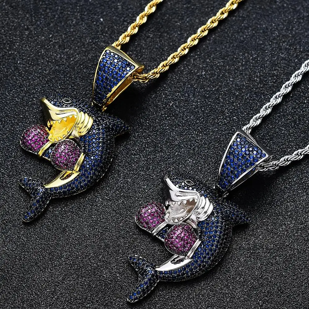 INS хип-хоп ювелирные изделия океан животные сверкающий CZ камень боксерская