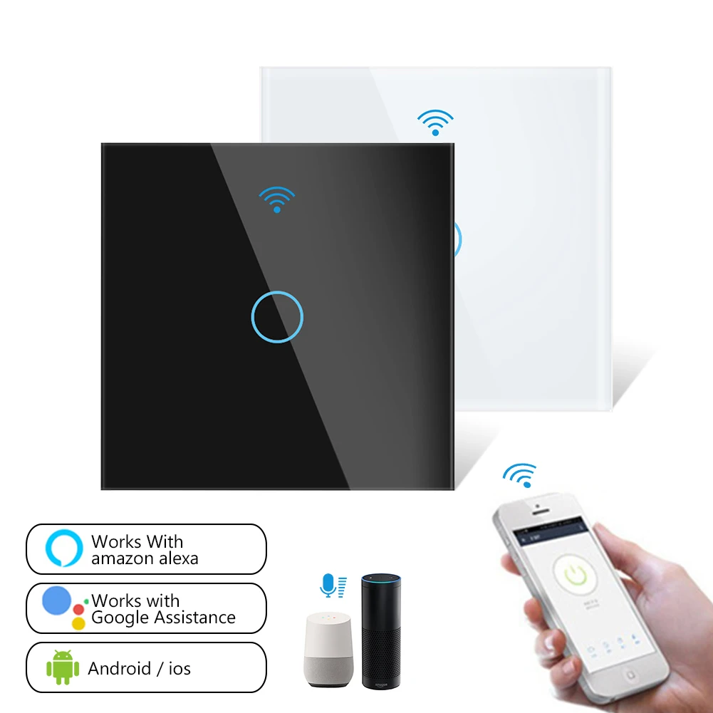 

1/2/3 Gang Touch Panel Voice Control Remote Wifi Smart Light Switch Glass Panel Wireless Wall APP For Alexa Google Home WIFI