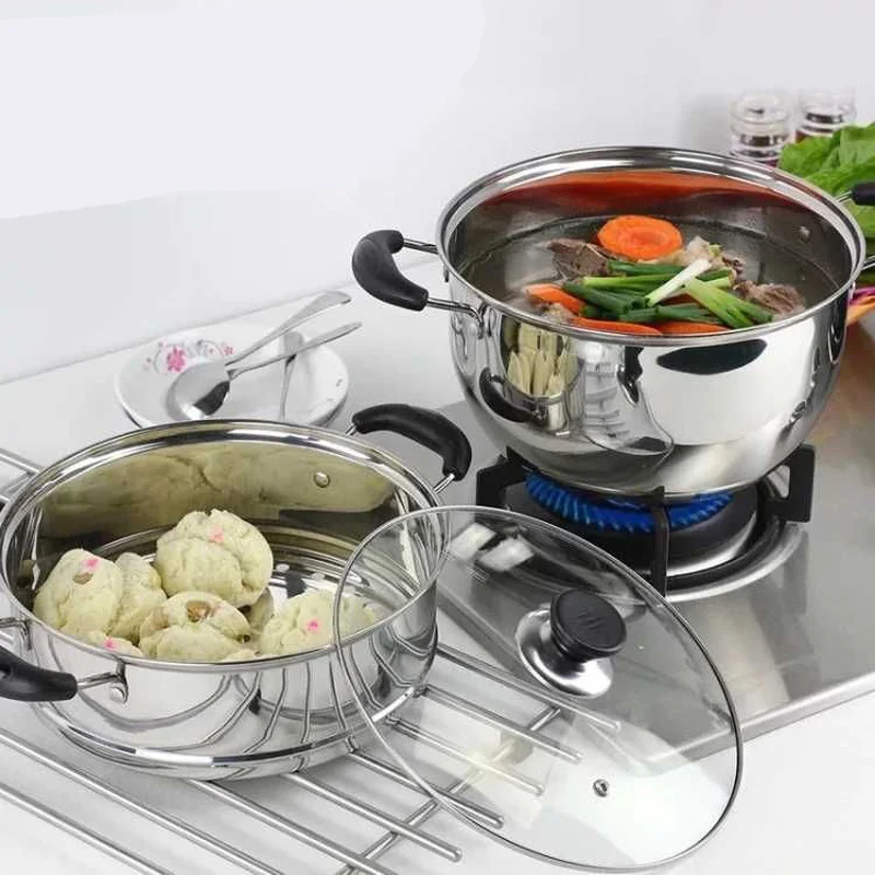 Кухонная посуда, кастрюля из нержавеющей стали, 1,5 л-4 л, двойное дно, суповая кастрюля, немагнитная, многоцелевая посуда, антипригарная Кастрюля, общее использование