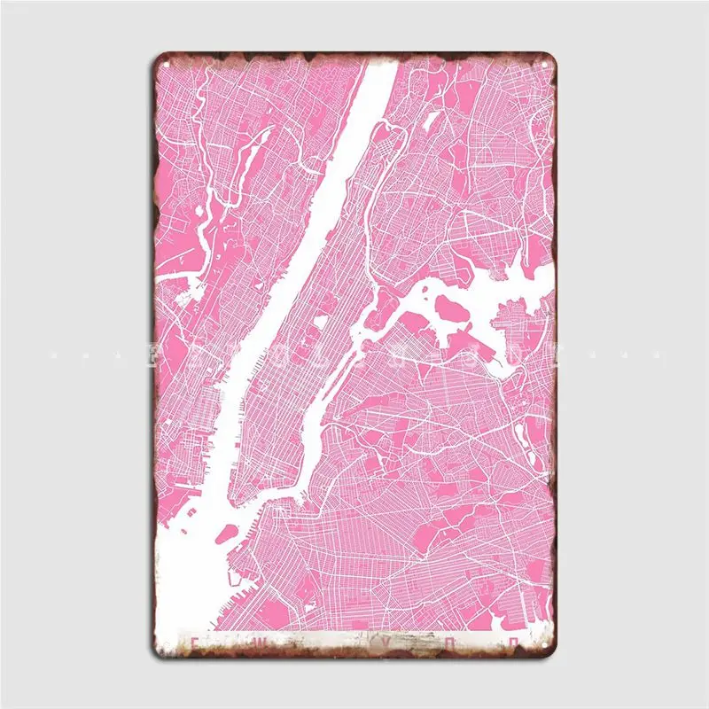 

New York Map Pink Metal Sign Cinema Living Room Cave Pub Printing Mural Painting Tin Sign Poster