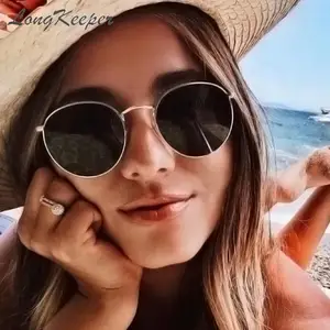 LongKeeper 2020 модные круглые солнцезащитные очки, женские брендовые дизайнерские Роскошные Металлические солнцезащитные очки, классические ретро уличные очки
