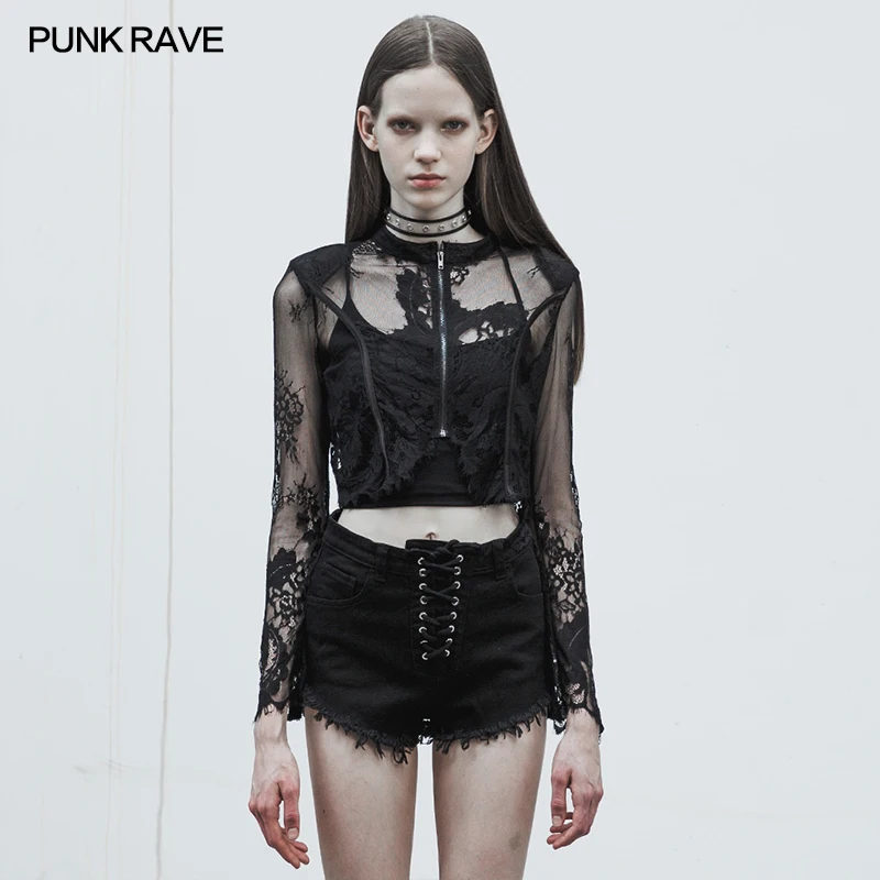 

Женская кружевная блузка в готическом стиле панк, тонкая куртка, вечерние Клубные сексуальные женские топы