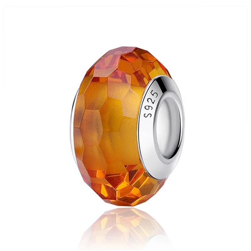 Facted Yellow 925 пробы, серебряные стеклянные бусины, шармы, подходят для браслетов Pandora, Радужное граненое муранское стекло, шарм, сделай сам, изготовление ювелирных изделий - Цвет: Facted Yellow