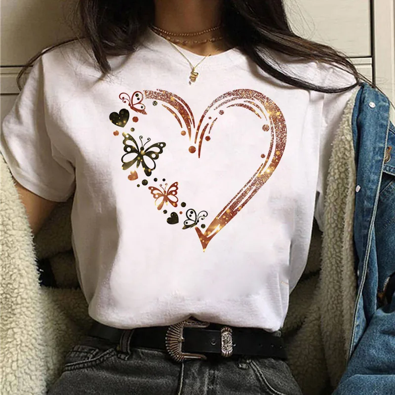 

Moda feminina camiseta de impressão de borboleta de aquarela camiseta feminina casual branco topos 90s meninas de manga curta ca