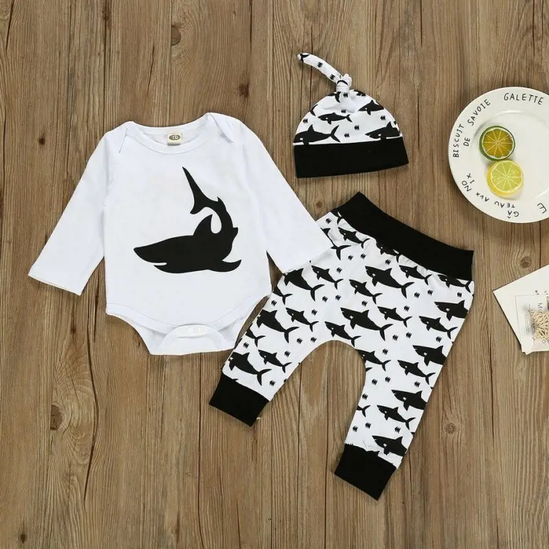 2019 комбинезон с длинными рукавами и принтом акулы для новорожденных мальчиков