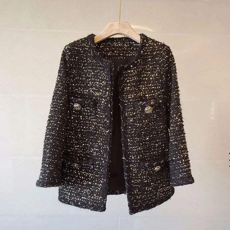 

Women's Short Autumn and Winter Tweed Knitting French Celebrity Temperament High End Autumn Fried Street Jacket Winter