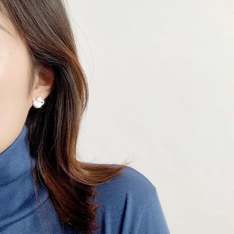 Женские серьги пусеты в форме кошки винтажные массивные чайного горшка