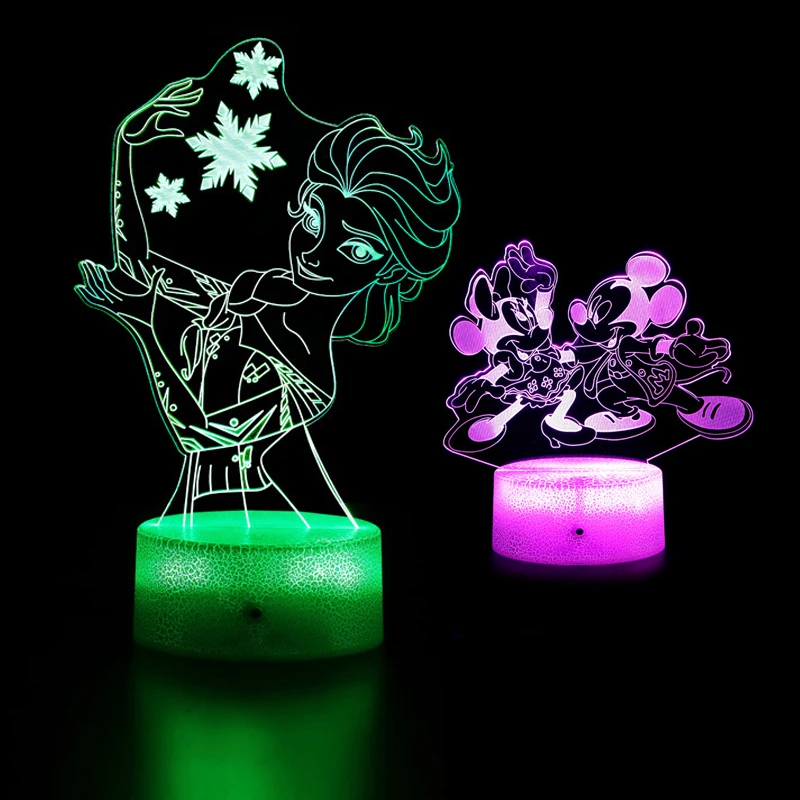 Disney 7/16 Color 3D Night Light Mickey Mouse Mermaid Frozen LED Touch Remote Control Desk Lamp Children's Toy Birthday Gift