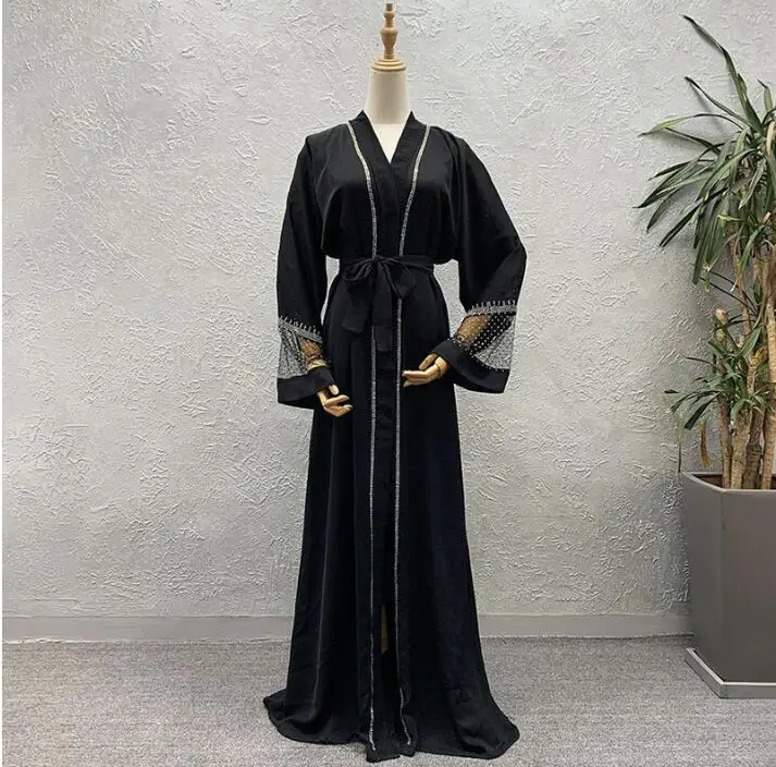 

Muslim black abaya islamic clothing for women Beading rhinestone Batwing Sleeve dubai kaftan robe dress turkish abaya