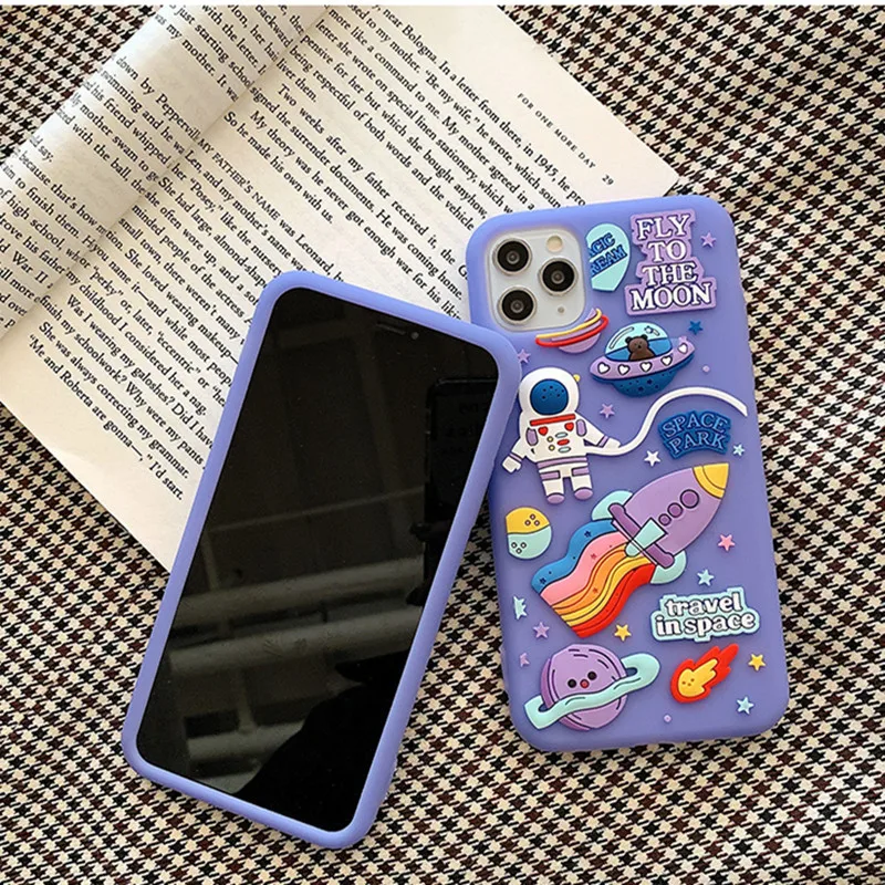 Симпатичный 3D чехол для телефона с космосом астронавтом iPhone 11 12 Pro XS MAX Mini 7 8 Plus XR X SE