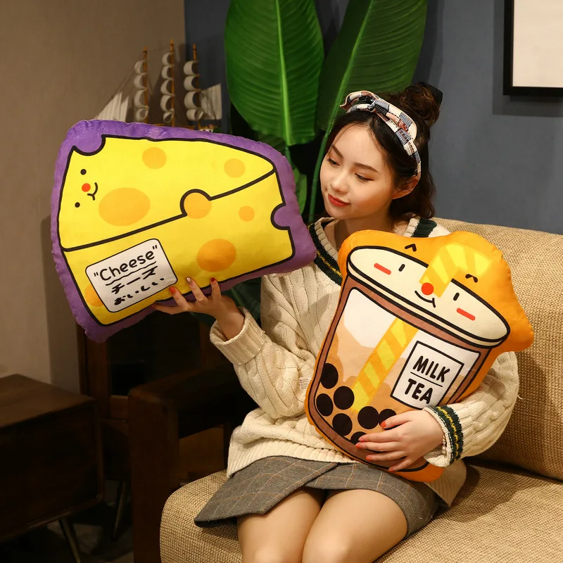 

Cute milk tea snack pillow plush home decoration ornaments sofa cushion printing cushion PP cotton filling Gift for girl friend