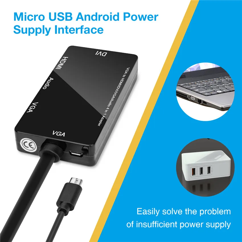 VGA коммутатор к HDMI DVI AUX порт с Micro USB мощность 4 в 1 Spot скорость HD видео конвертер для