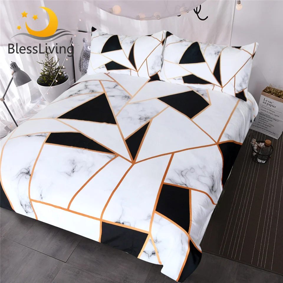 

Irregular Geometric Printed Bedding Set Black And White Duvet Cover Set Marble Texture Cover Bed Bedspreads Queen