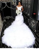 arabic african mermaid wedding dress court train see through back off shoulder sleeveless lace bridal gowns 2022 tiered skirts