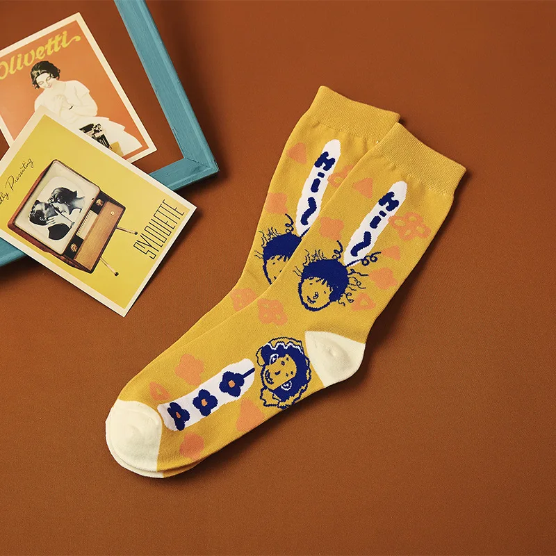 

Cartoon Woman Sock Graffiti Cotton Socks for Women Colorful Style Ladies High Standard Sweet Female Trendy Spring Autumn Sokken