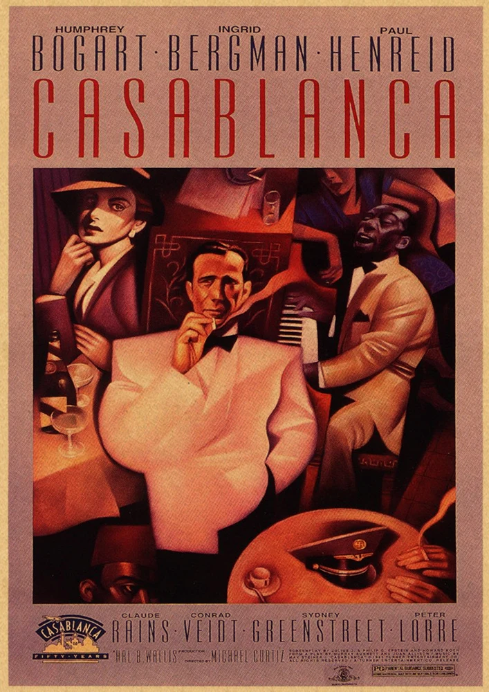 Casablanca Movie Poster, декоративная наклейка, плакат из крафт-бумаги, наклейка на стену, винтажная Наклейка на стену, настенный стикер по фильму - Цвет: 9
