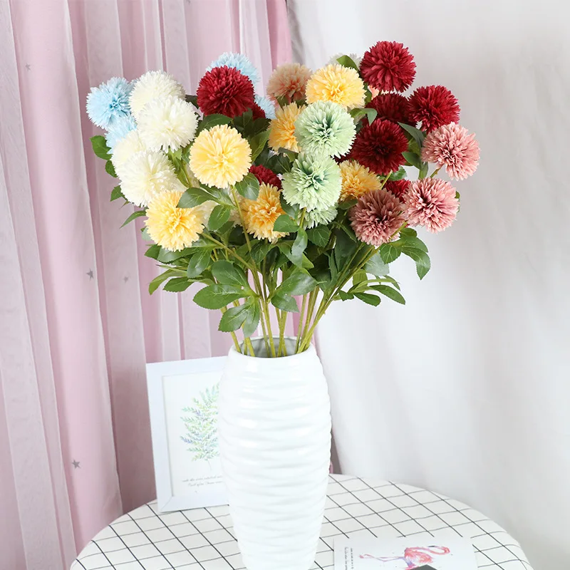 

Artificial Dandelion Ball Chrysanthemum for Home Wedding Decoration Layout Photo Props Potted Plants Diy Handicraft Fake Flowers