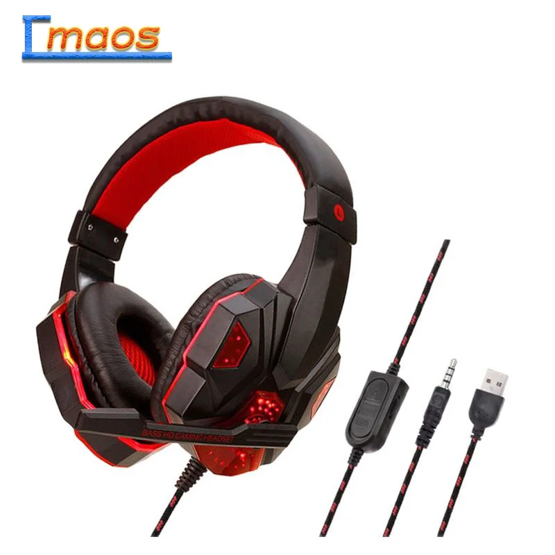 

Professional Bass Stereo Gamer Wired Headphones PS4 X BOX Headset With Led Light Microphone For Computer Laptop