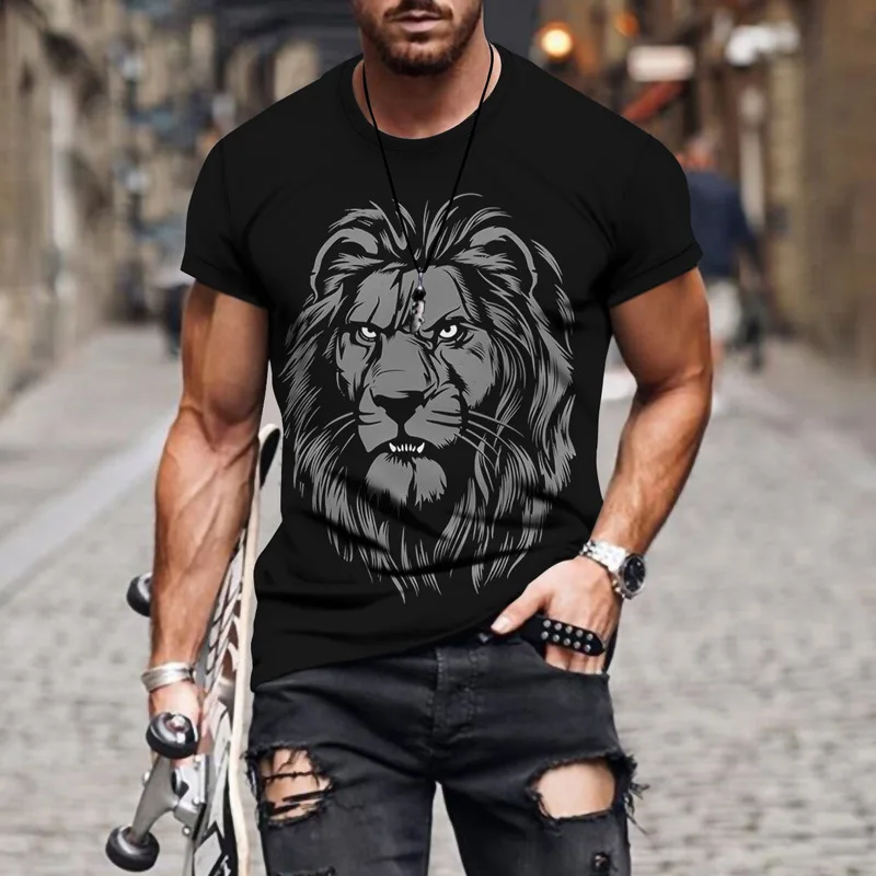 

Personality Lion Bee Owl Trendy Menswear 3D Printing T-shirt for Men Handsome Short Sleeves Man's Casual Tshirt Top Summer