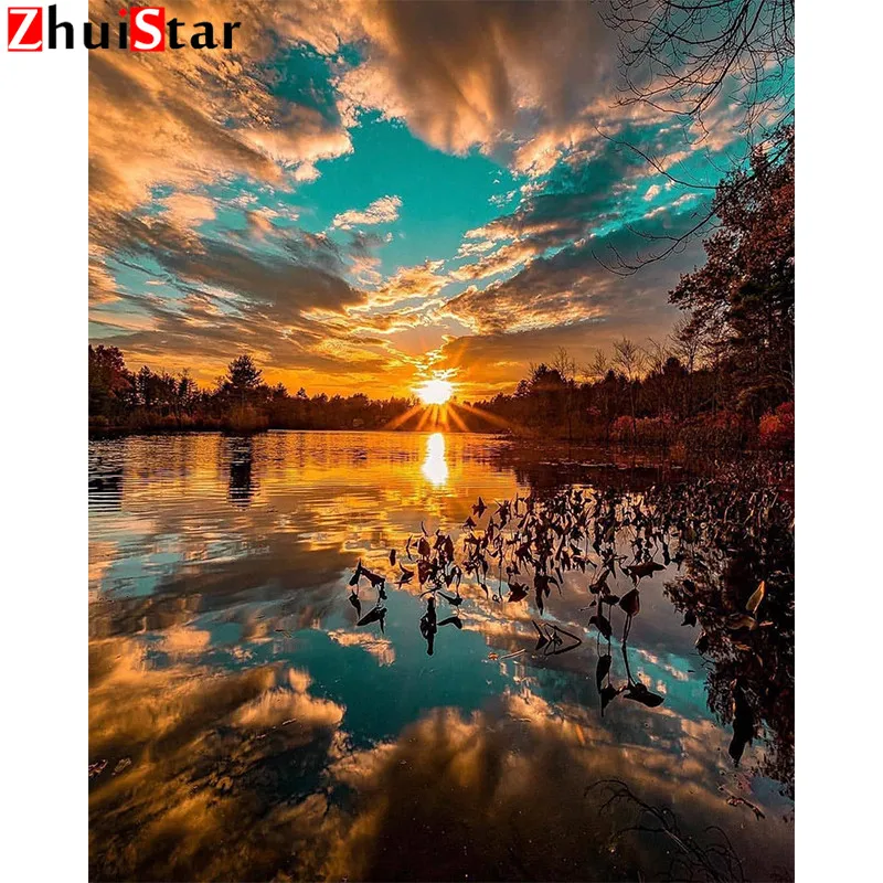 Стразы 5D DIY алмазная живопись морское побережье закат пейзаж Алмазная мозаика