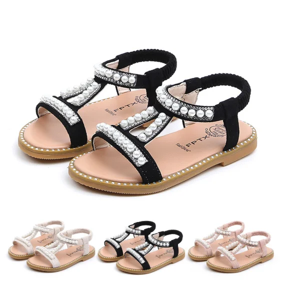 

Kids Shoes For Girls New Summer Sandals Children Pearl Beading wedges beach Sandals Enfants School Flat Shoe For Baby EU 21-30